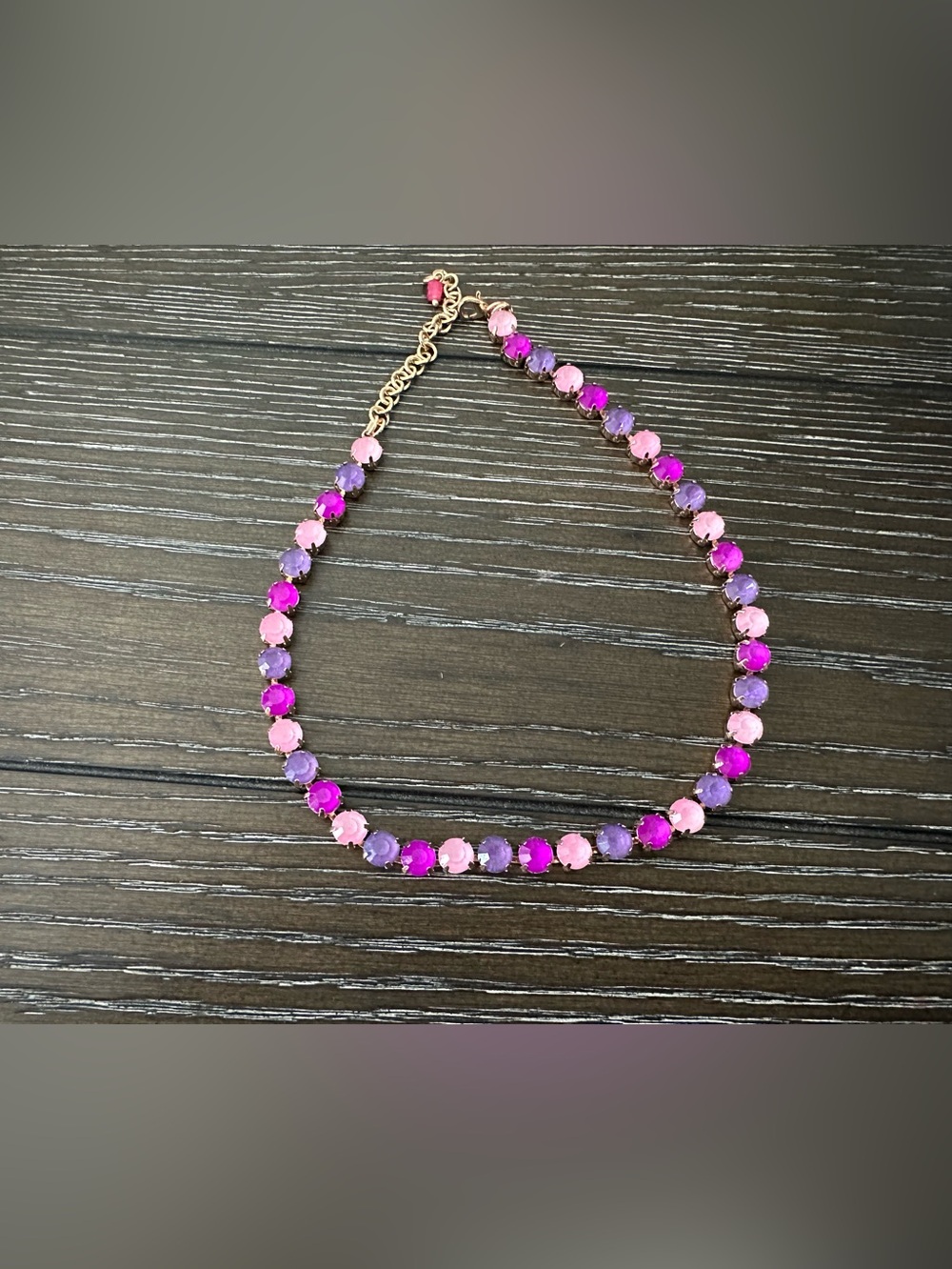 Gold Plated Pink & Purple Crystal Tennis Necklace